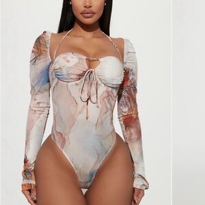Fashion Nova Multicolor Mesh Bodysuit